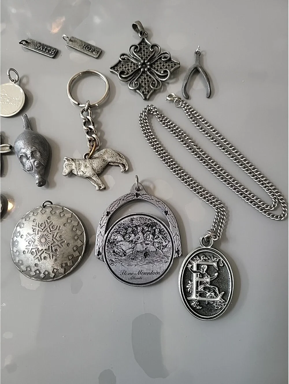 Vintage Signed Pewter Pcs Lot Of Charms Keychain Pin Chain See Up Close Pics